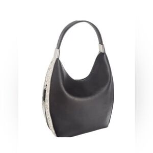 New Alfani Bangle Hobo shoulder bag snakeskin Trimmed Vegan Leather Black Silver
